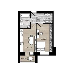 1-к квартира, сданный дом, 40м2, 4/5 этаж