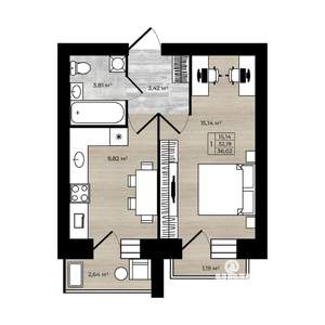 1-к квартира, строящийся дом, 36м2, 4/5 этаж