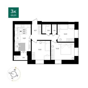 3-к квартира, вторичка, 69м2, 6/9 этаж