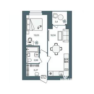 1-к квартира, строящийся дом, 44м2, 2/16 этаж