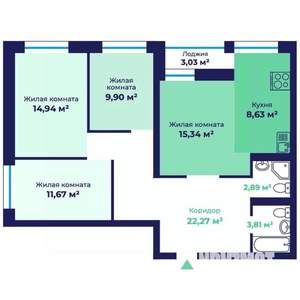3-к квартира, строящийся дом, 93м2, 7/17 этаж