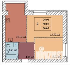2-к квартира, сданный дом, 50м2, 9/10 этаж