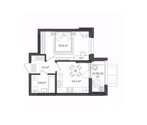 1-к квартира, вторичка, 37м2, 2/9 этаж