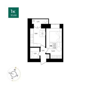 1-к квартира, вторичка, 31м2, 1/12 этаж