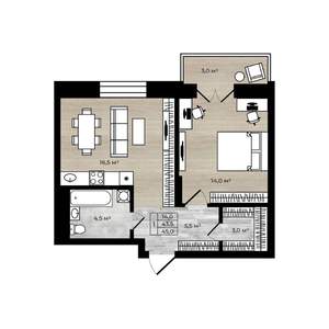 1-к квартира, вторичка, 45м2, 1/12 этаж