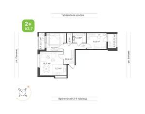 3-к квартира, вторичка, 64м2, 13/18 этаж