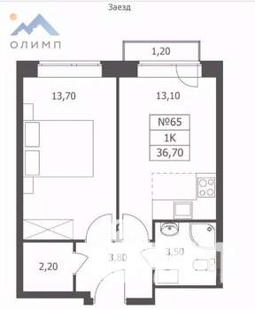 1-к квартира, вторичка, 37м2, 6/10 этаж