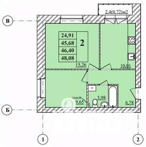 1-к квартира, строящийся дом, 48м2, 1/3 этаж