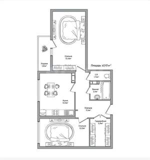 2-к квартира, вторичка, 64м2, 3/10 этаж