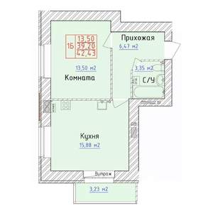 1-к квартира, вторичка, 42м2, 3/9 этаж
