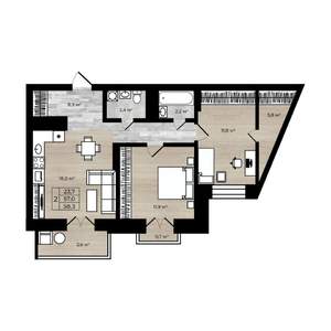 2-к квартира, вторичка, 58м2, 2/12 этаж