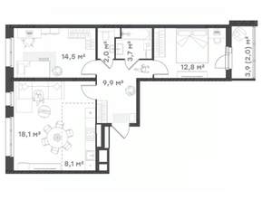 2-к квартира, вторичка, 71м2, 13/18 этаж