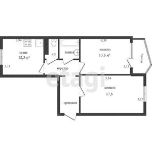 2-к квартира, вторичка, 53м2, 6/10 этаж