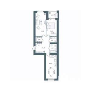 2-к квартира, строящийся дом, 75м2, 3/16 этаж