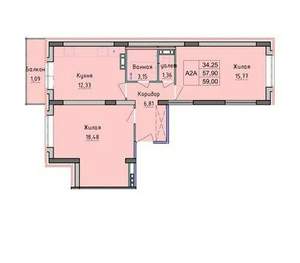 2-к квартира, вторичка, 59м2, 5/18 этаж