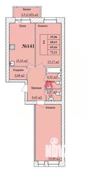 2-к квартира, вторичка, 70м2, 1/8 этаж