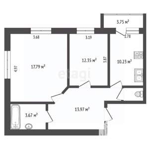 2-к квартира, вторичка, 60м2, 9/9 этаж