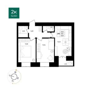 2-к квартира, вторичка, 53м2, 8/12 этаж