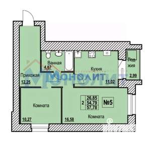 2-к квартира, сданный дом, 58м2, 4/10 этаж
