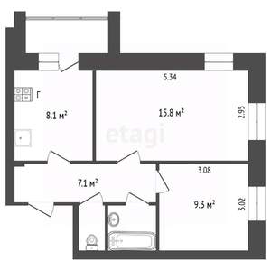 2-к квартира, вторичка, 44м2, 8/9 этаж
