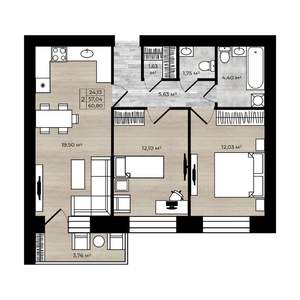 2-к квартира, вторичка, 61м2, 9/9 этаж