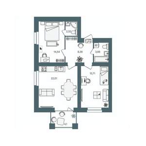 2-к квартира, строящийся дом, 69м2, 7/16 этаж