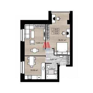 2-к квартира, сданный дом, 52м2, 9/10 этаж