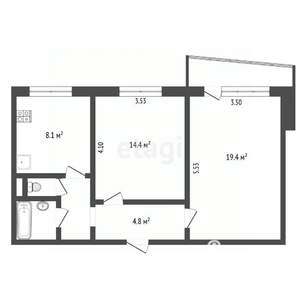 2-к квартира, вторичка, 54м2, 8/9 этаж