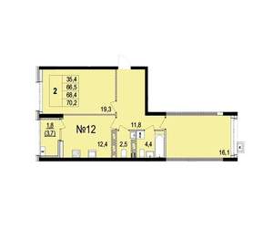 2-к квартира, вторичка, 68м2, 8/10 этаж