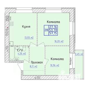 2-к квартира, вторичка, 57м2, 1/9 этаж