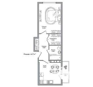 1-к квартира, вторичка, 45м2, 2/10 этаж