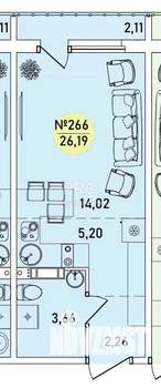Студия квартира, вторичка, 26м2, 9/9 этаж