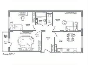 3-к квартира, вторичка, 74м2, 5/10 этаж