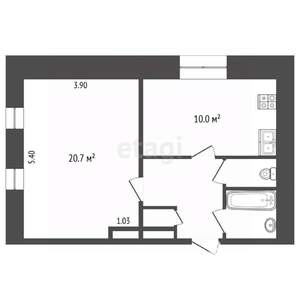 1-к квартира, вторичка, 42м2, 1/2 этаж