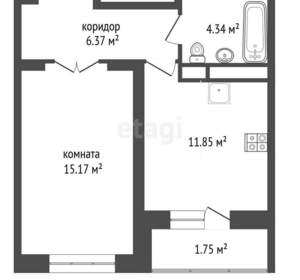 1-к квартира, вторичка, 39м2, 5/17 этаж