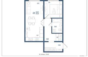 2-к квартира, сданный дом, 39м2, 6/8 этаж