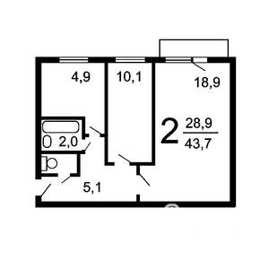 2-к квартира, вторичка, 44м2, 1/4 этаж