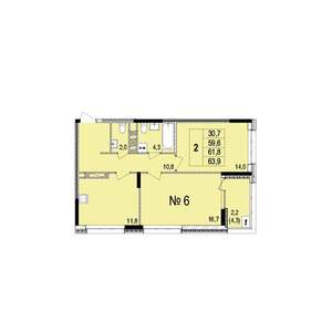 2-к квартира, строящийся дом, 62м2, 2/18 этаж