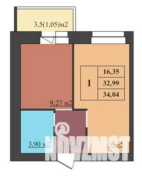 1-к квартира, строящийся дом, 34м2, 3/9 этаж