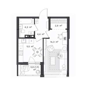 1-к квартира, вторичка, 39м2, 8/9 этаж