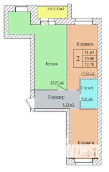 2-к квартира, строящийся дом, 73м2, 4/8 этаж