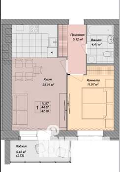 1-к квартира, сданный дом, 47м2, 1/10 этаж