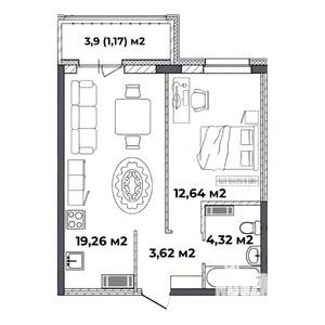 1-к квартира, строящийся дом, 41м2, 12/18 этаж