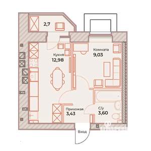 1-к квартира, вторичка, 30м2, 1/9 этаж