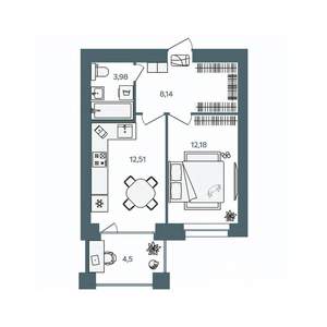 1-к квартира, строящийся дом, 39м2, 8/16 этаж