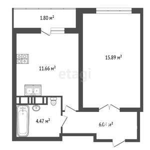 1-к квартира, вторичка, 40м2, 4/15 этаж