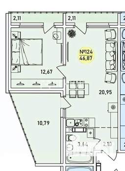 1-к квартира, вторичка, 47м2, 9/9 этаж