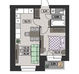 1-к квартира, вторичка, 37м2, 8/8 этаж