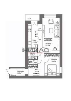 2-к квартира, вторичка, 66м2, 12/15 этаж
