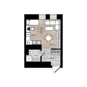 Студия квартира, вторичка, 23м2, 1/12 этаж